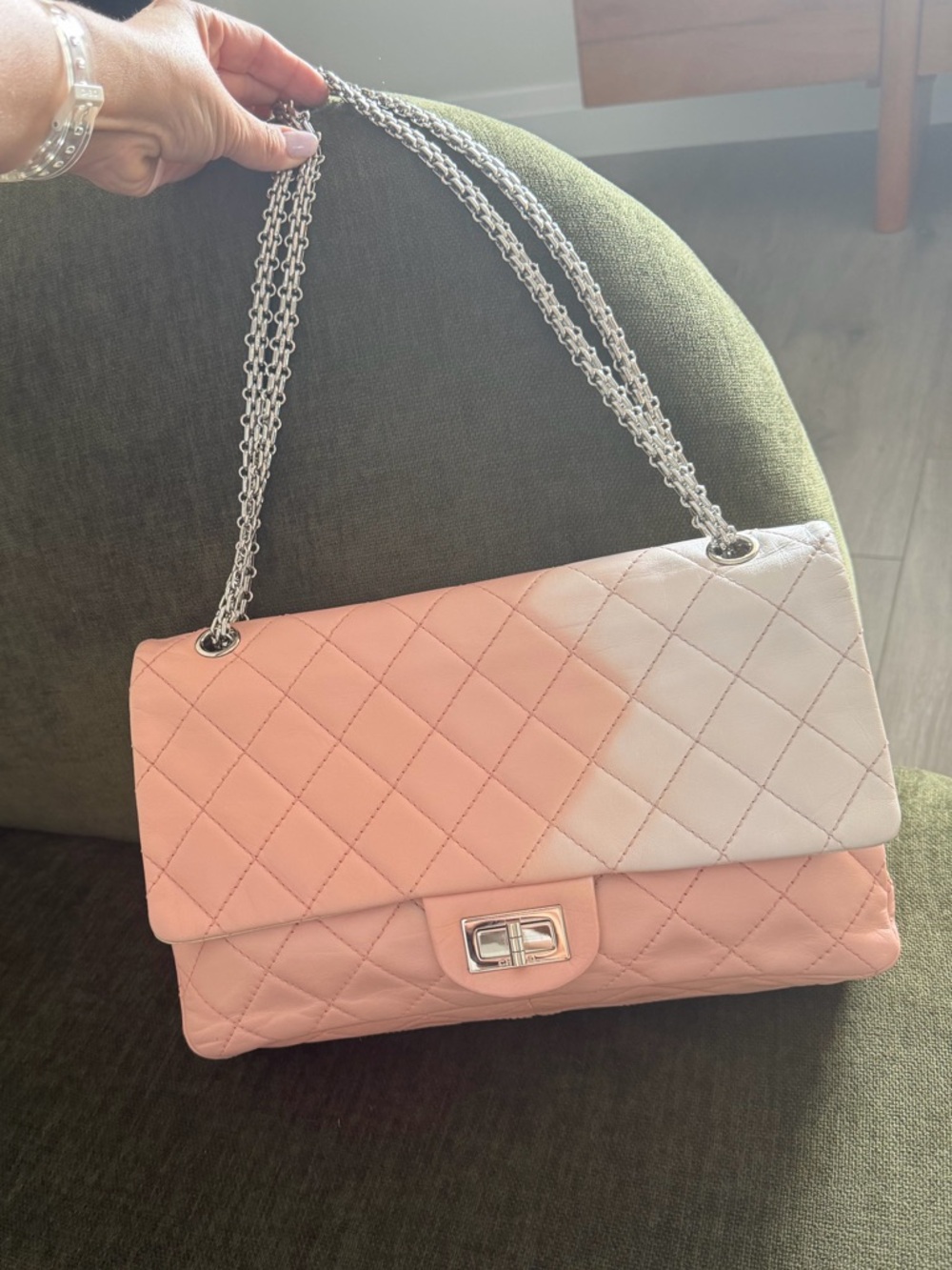 Chanel Quilted Two-Tone Pink Cream Shoulder Bag with Chain Strap